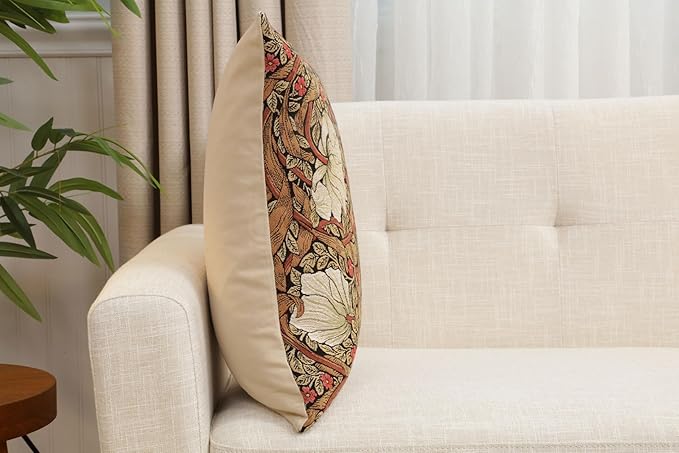 Charlotte Home Furnishings Pimpernel Tobacco Brown Floral Throw Pillow Cover 18” x 18” – Botanical Tapestry Cushion Cover for Sofa or Bed | Jacquard Woven in Europe | Insert Not Included