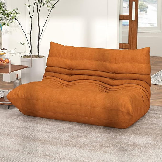 Full Foam Loveseat Sofa,Adults Bean Bag Chairs Floor Couch with Soft Waterproof Fabric,Armless Fireside Lounge Chair for Living Room,Apartment and Office (DarkOrange)