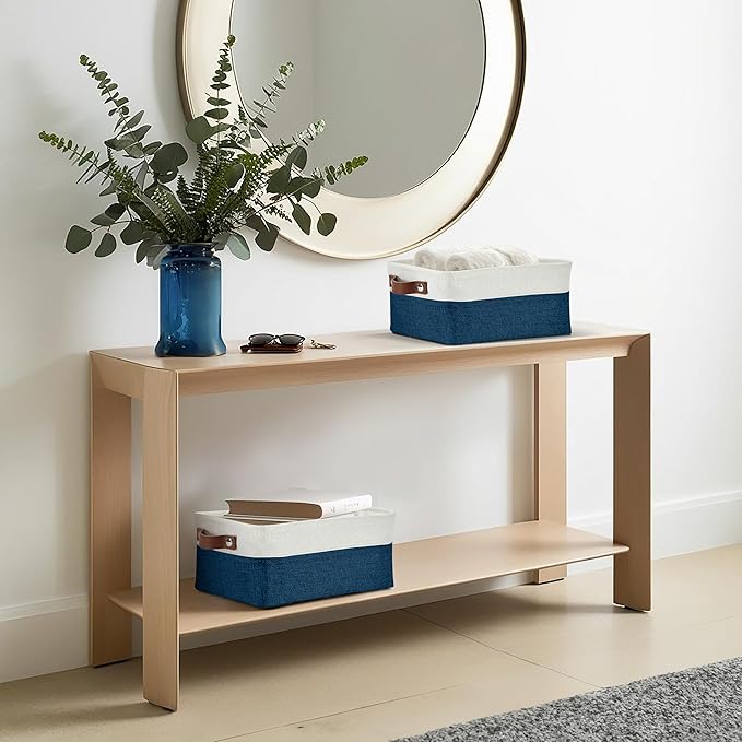 DECOMOMO Small Storage Basket, Closet Storage Bins, Baskets for Organizing Shelves (Navy Blue & White, Small - 6 Pack)