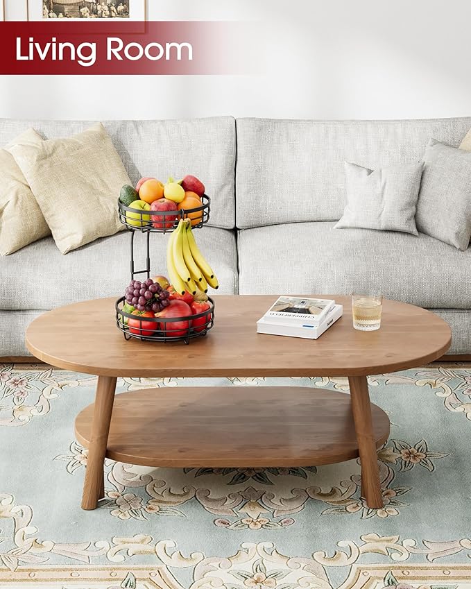 Fruit Basket for Kitchen Counter - 2-Tier Large Capacity Fruit Bowl with Detachable Banana Hanger, Rust-Proof Metal Fruit Holder for Vegetables, Bread, Toiletry,10" D x 10" W x 14" H, Black