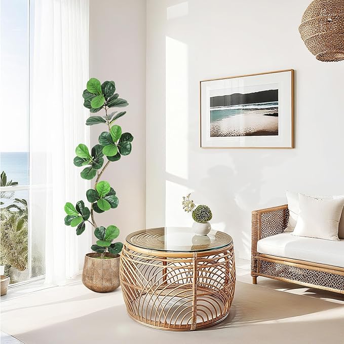 GarveeHome Fiddle Leaf Fig Artificial Tree with White Planter,6ft Faux Plants Indoor with Moss, Fake Rubber Tall Fake Floor Plant in Pot - Artificial Trees for Home Office Living Room Decor