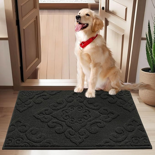 COSY HOMEER-Door-Mat-Non-Slip-Entryway-Rug 24”x36” Absorbent Welcome Mats Washable Dirt Trapper Door Mat Entrance Floor Mats for Front Back Doormats and Wet Shoes,Black