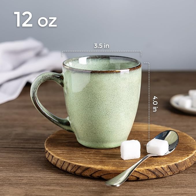 GBHOME Ceramic Coffee Mugs Set of 6, 12oz Stoneware Coffee Mugs Set For Dad Mom Women MEN, Light Weight Coffee Cups for Latte/Tea/Beer/Hot Cocoa, Dishwasher & Microwave Safe, Pastel Green