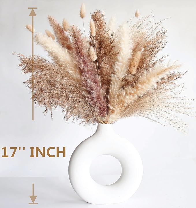 Dried Pampas Grass Decor, 128PCS Pampas Grass with Bunny Tails Dried Flowers, Reed Grass Bouquet for Wedding, Boho Flowers, Home Table Decor, Rustic Farmhouse Party