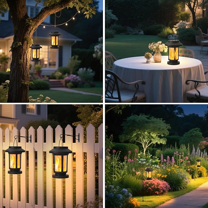 Derynome Solar Lantern Outdoor Lights, 2 Pack Upgraded Flickering Flameless Solar Lights Outdoor Waterproof, Hanging Decorative Lanterns for Yard Patio Path Garden Decor (2)