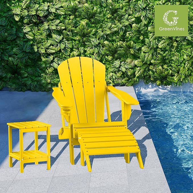 GREENVINES Adirondack-Ottoman | Set of 2 | HDPE Plastic | Outdoor Footrest | All Weather | Foot Rest | Foot Stool | Yellow | for Adirondack Chair | for Patio Backyard Pool