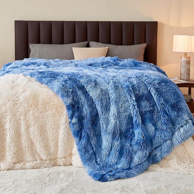 GONAAP Fuzzy Faux Fur Throw Blanket Indigo Super Soft Cozy Plush Fuzzy Shaggy Blanket for Couch Sofa Bed (Indigo, Throw(50"x60"))