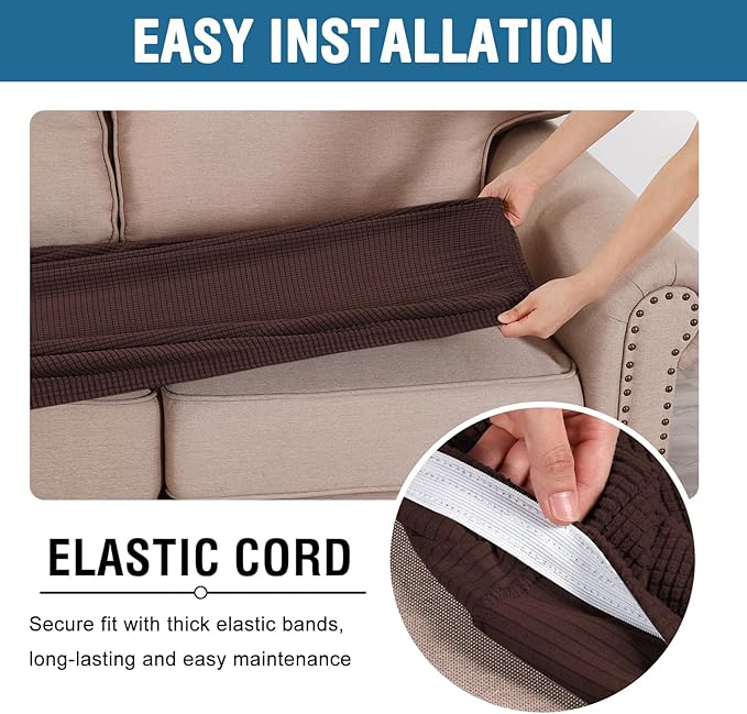 H.VERSAILTEX Super Stretch Individual Seat Cushion Covers Sofa Covers Couch Cushion Covers Slipcover Sets Thick Jacquard Textured Twill Fabric (1 Piece Loveseat Cushion Cover, Chocolate)