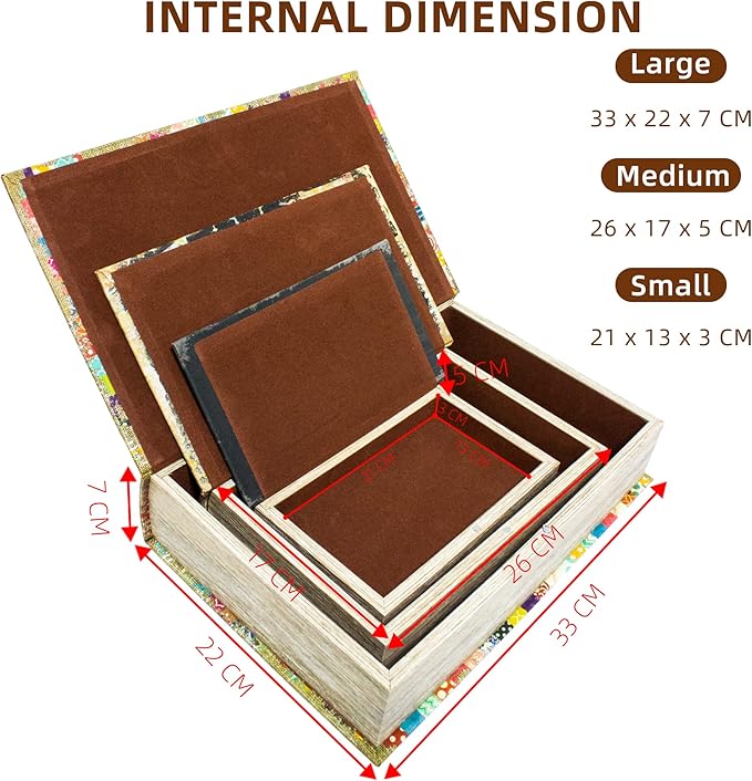 Decorative Book Box Set of 3, Fake Book Trinket Keepsake Storage Boxes with Ancient World Map Pattern, Graduation Gift