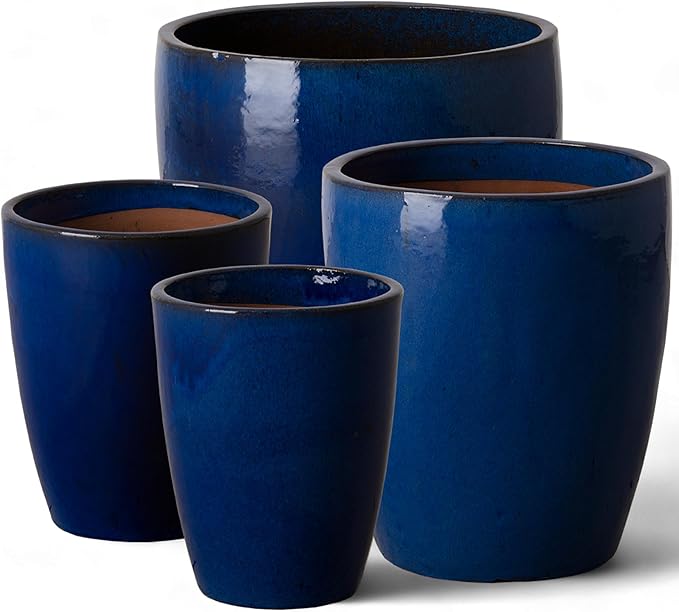 Emissary Bullet 14 in. Blue Ceramic Round Planter (14 in. L x 14 in. W x 15.5 in. H) with Drainage Hole