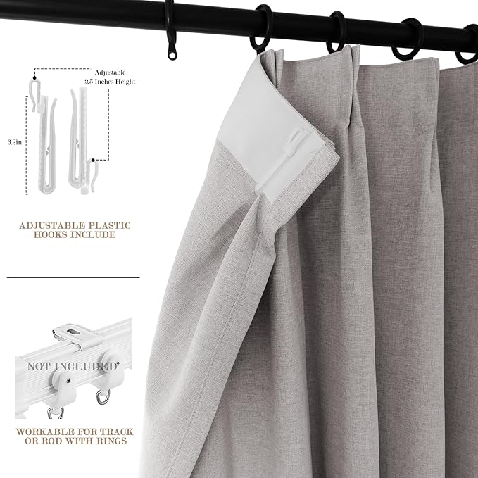 Full Blackout Privacy Curtains, 240 Inch Extra Wide Linen Blend Drapes, Pinch Pleat Window Drapery for Room Divider Storage/Space Room Separation, 1 Panel, W 240" x L 108", Browish Grey