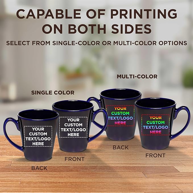 DISCOUNT PROMOS Custom Glossy Ceramic Latte Coffee Mug 12 oz. Set of 100, Personalized Bulk Pack - Perfect for Tea, Espresso, Cappuccino, Hot Cocoa - Blue