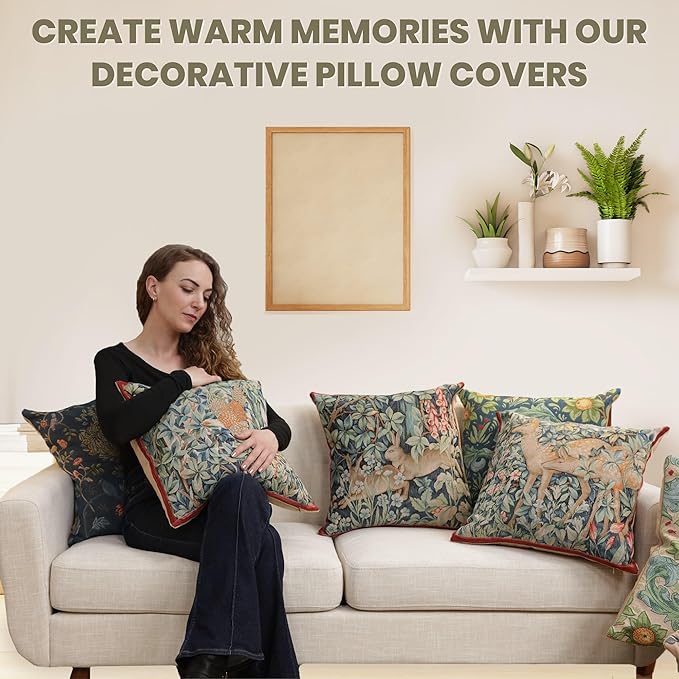 Charlotte Home Furnishings Decorative Tapestry Pillow Cover 19x19 in, Green Pheasant Couch Throw Pillow Cover, French Country Square Cushion Cases for Bed Room Home Decor, Soft Cotton Jacquard Woven