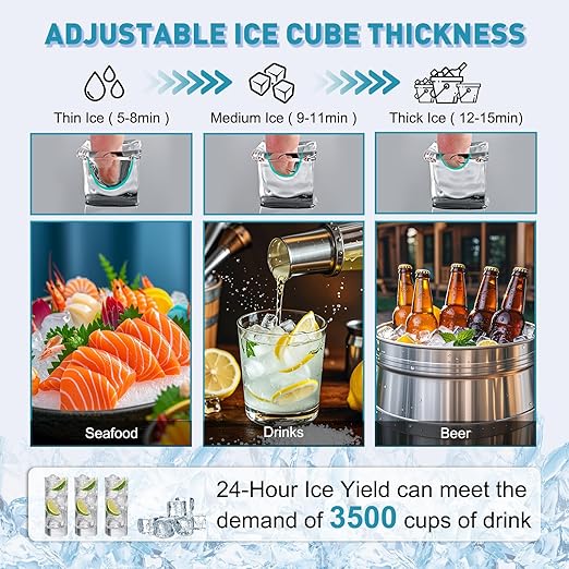 Commercial Ice Maker Machine 550LBS/24H with 185LBS Large Ice Storage Bin, 162Pcs Clear Ice Cubes in 11Mins, Stainless Steel Under Counter Industrial Ice Machine for Bar, Restaurant Business