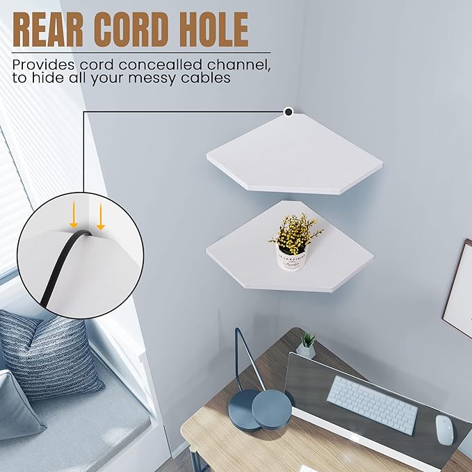 Corner Shelf Wall Mount, Floating Corner Shelves, Set of 2 Corner Wall Shelf Organizer, Rustic Wood Wall Storage Display Shelves for Living Room Bedroom Bathroom Kitchen, Rustic White