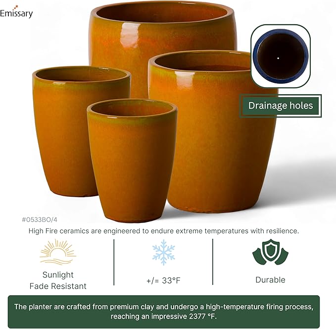 Emissary Bullet 9.5 in. Bright Orange Ceramic Round Planter (9.5 in. L x 9.5 in. W x 12 in. H) with Drainage Hole
