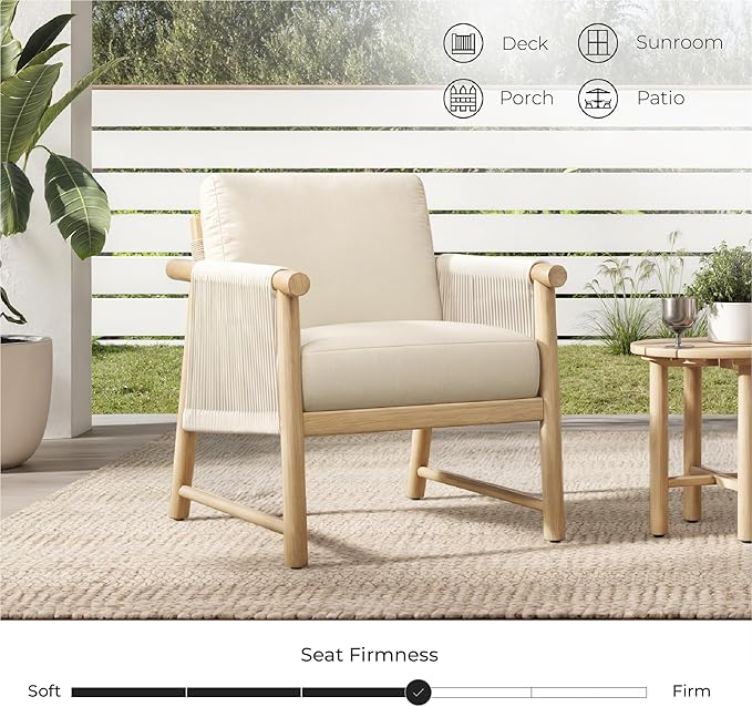 CHITA 3 Pieces Boho Patio Rattan Bistro Set, Outdoor Wicker Chairs & Side Table Set with Acacia Wood Frame(Cream)