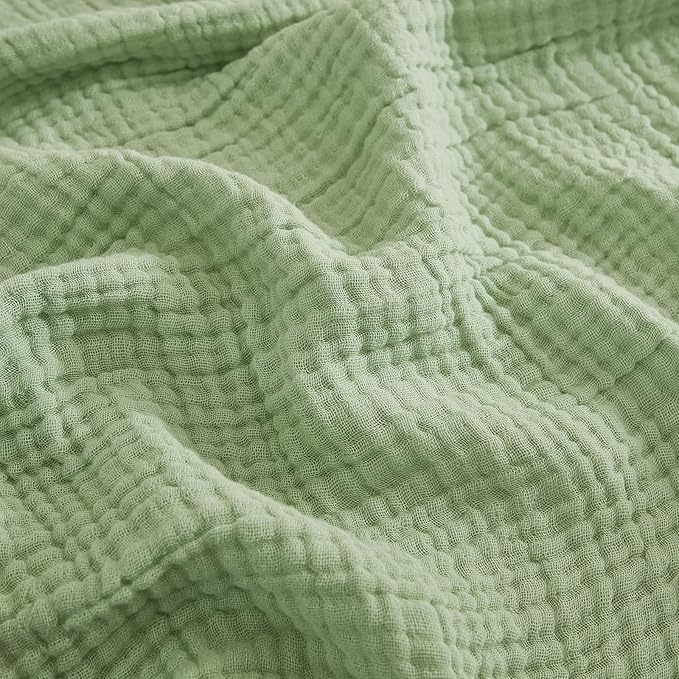 EMME Cotton Throw Blanket for Couch Soft Airy Muslin Bed Blankets Lightweight Breathable Blanket All Season Gauze Blanket, Sage Green