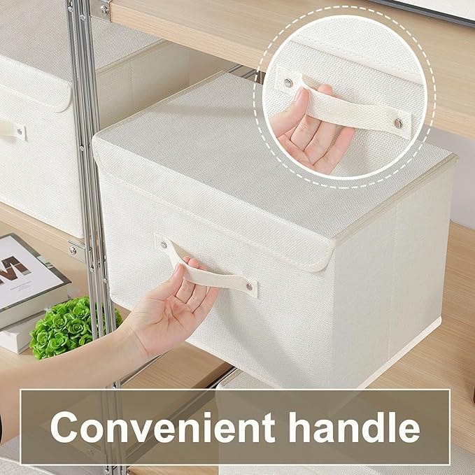 Fabric Storage Bins Cube Organizers with Flip-Top Lid and Handles,Storage Boxes for Organizing Home,Office,and Closet,Beige,3 Pack 15 x 9.8 x 9.8 in