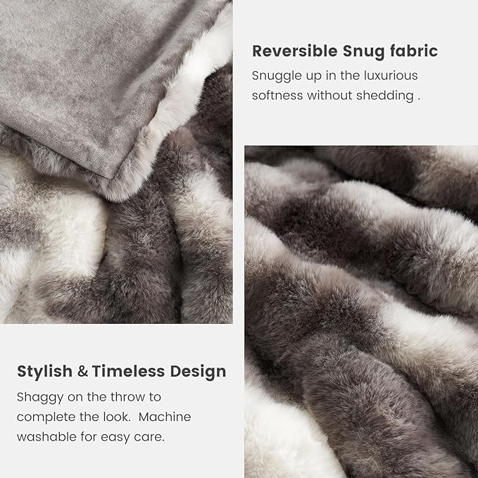 Cozy Bliss Faux Fur Throw Blanket for Couch, Fuzzy Soft Plush Thick Bubble Blanket for Sofa Bedroom Living Room, 60 * 80 Inches Tie-dye Taupe