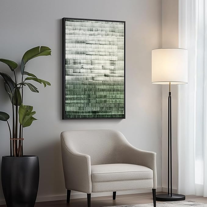 Framed Green Abstract Canvas Wall Art, Modern Art Prints Paintings Artwork for Walls, Minimalist Dark Sage Green Pictures for Living Room Dining Room Bedroom Office Bathroom Wall Decor 24x36 In