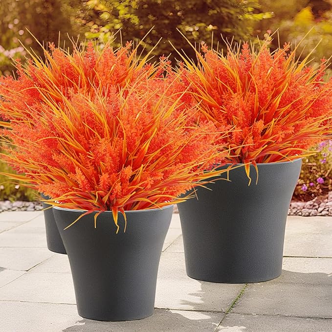 Geegoods 24 Bundles Artificial Fall Flowers Outdoor – Faux Lavender Flowers with Monkey Grass UV Resistant Plastic Faux Plants for Garden Porch Patio Home Decor, Autumn Color