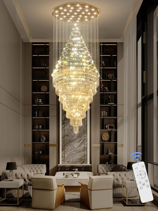 Flashing God D59''X H120'' Large Chandelier for High Ceiling, Modern Crystal Chandeliers Lighting Fixture Raindrop Chandelier for Entryway Staircase Foyer Living Room