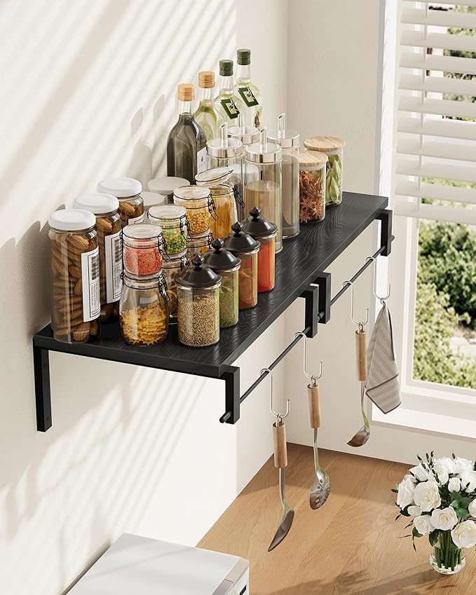 Deep Floating Shelves for Wall, 12 inch Wall Mounted Shelves Set of 2, Wide Floating Shelves for Living Room, Bedroom, Study, Bathroom, Black TBJ02P2BB