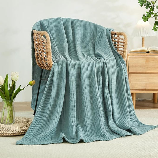 EMME Cotton Blanket Twin XL for Bed Soft Muslin Blankets 66"x90" Lightweight Breathable Layering Bedspread Coverlet All Season Gauze, Teal