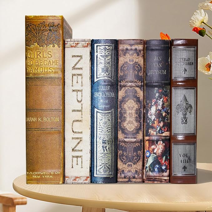 Decorative Storage Box for Home Decor - Vintage Faux Wood Book Box with Magnetic Lock, Hidden Jewelry & Remote Storage, Coffee Table Books Decor, Shelf Decor Accents (M Size, 10.2") -5-05