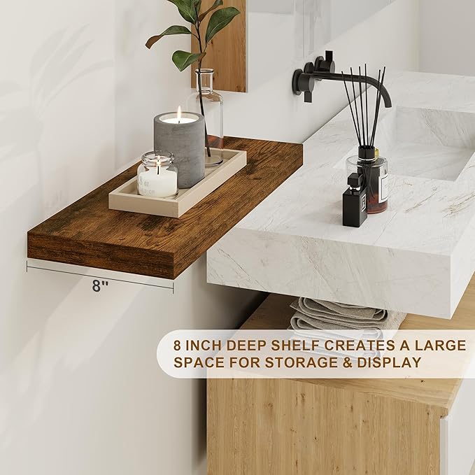 Floating Shelves 36 Inch Long, Deep Floating Shelf for Wall, 36 x 8 Floating Shelves Set of 2, 8 Inch Deep Wall Shelves for Living Room, Kitchen, Bedroom, Large Storage Shelves, Rustic Brown