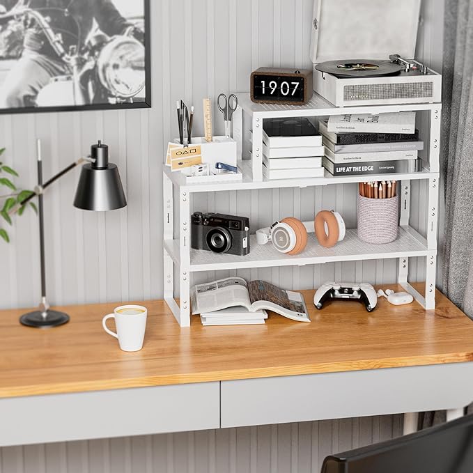 Expandable Spice Rack,Stackable Storage for Cabinet, Multi-Functional Kitchen Shelving,Height-Adjustable,Sustainable Organizer Solution(3Packs/White/Large)