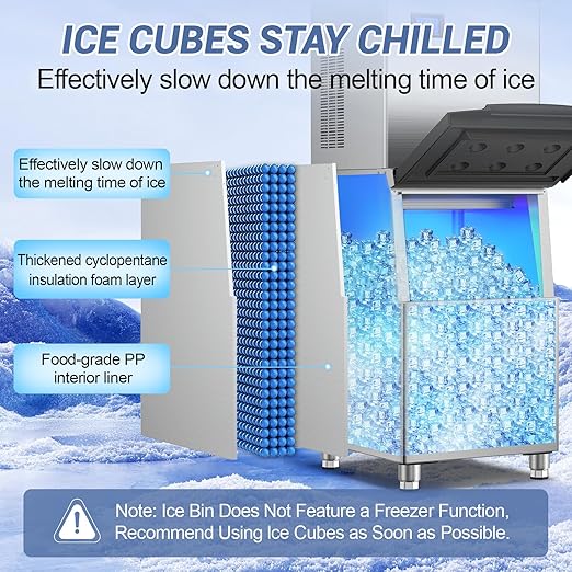 Commercial Ice Maker 600 Lbs/24H Ice Machine Large Capacity Stainless Steel, 182 Ice Trays Industrial Ice Machine, 350 Lbs Storage Commercial Ice Maker Machine Freestanding, Cube Ice Maker Commercial