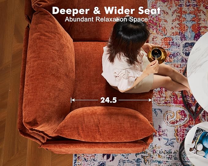 102.6" U Shaped Modular Sectional Sofa, 5 Seater Couch with Storage Ottoman Deep Seat and High Backrest with Removable Cover for Living Room, Apartment - Chenille Terracotta Orange