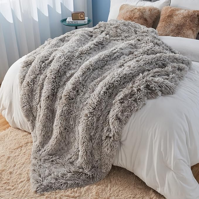 GONAAP Fuzzy Faux Fur Throw Blanket Frosty Grey Super Soft Cozy Plush Fuzzy Shaggy Blanket for Couch Sofa Bed (Frosty Grey, Throw(50"x60"))