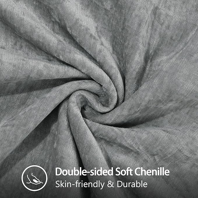 decorUhome Chenille Soft Throw Pillow Covers 22x22 Set of 2, Farmhouse Velvet Neutral Decorative Euro Pillow Covers with Stitched Edge for Couch Sofa Bed Home Decor, Neutral Gray