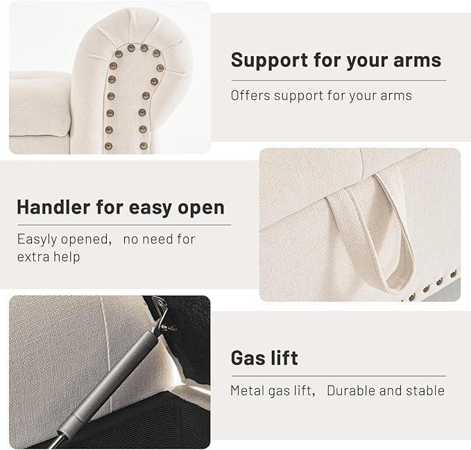 Furniliving 51” Storage Benches, End of Bed Bench with Button-Tufted Large Upholstered Storage Ottoman Linen Window Bench with Storage Shoe Cabinet Bench, for Bedroom, Entryway, Closet, Beige