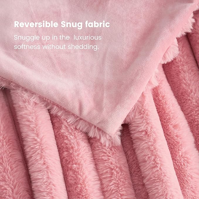 Cozy Bliss Faux Fur Throw Blanket for Couch, Cozy Warm Plush Striped Blanket for Sofa Bedroom Living Room,60 * 80 Inches Hot Pink