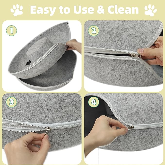 Donut Cat Tunnel Bed Peekaboo Cat Cave for Large Cats Up to 30 Lbs, Kitty Interactive Playing Tent House for Multiple Cats,Detachable,Scratch Resistant (Light Gray, Medium - 20 Inch Diameter)