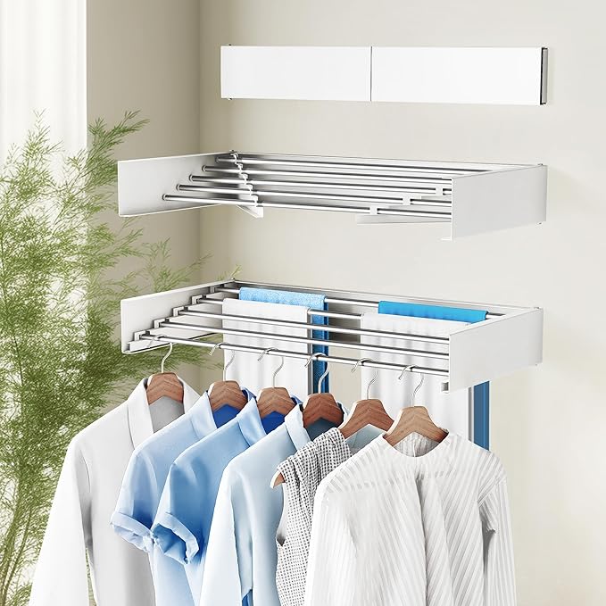 Drying Rack Clothing,Clothes Drying Rack Wall Mounted,Collapsible Hanging Racks for Laundry,Laundry Drying Rack,Wall Mounted Clothes Rack(31.5"-White) (White, 31.5 Inch)