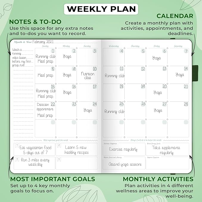 GoGirl Food Journal & Wellness Planner –– Diet & Fitness Diary – Nutrition Journal with Meal, Exercise & Weigh Loss Tracker, A5 (Forest Green)