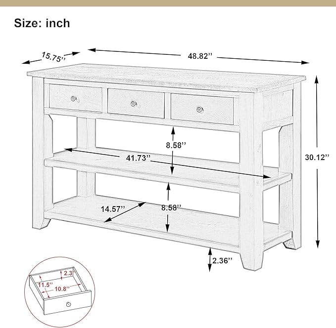 Farmhouse Wood Entryway Console Table 48-Inch Modern Sofa Entry Table with Drawers and Storage Shelves for Entrance Living Room (Green)