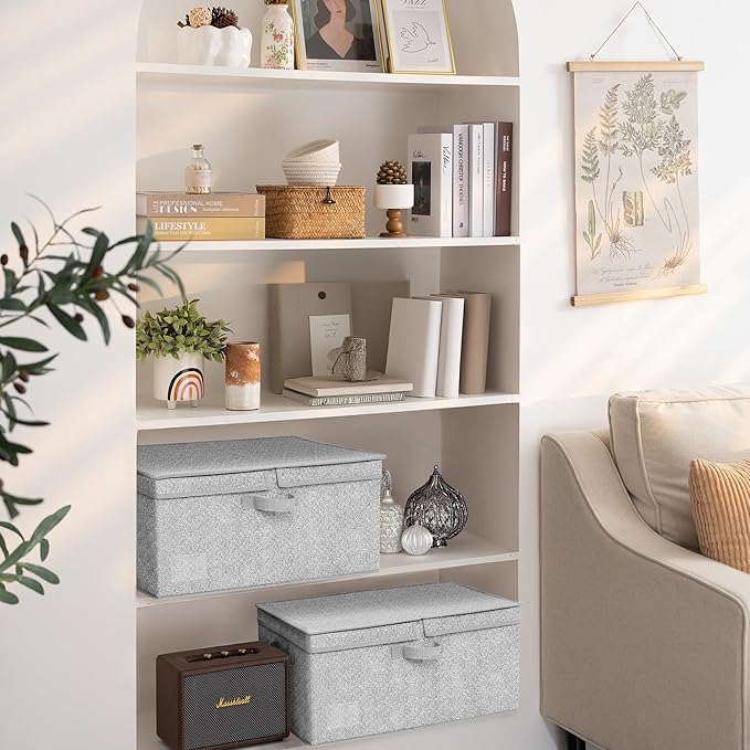 GRANNY SAYS Large Storage Bins with Lids, Decorative Storage Box for Shelves, Fabric Storage Bins Foldable, Storage Basket for Clothes, Keepsake Box, Jumbo, Gray, 2-Pack