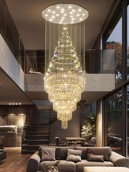 D40''X H120'' High Ceiling Chandelier Crystal Raindrop Big Chandeliers Staircase Large Chandelier Empire Entrance Foyer High Ceiling Pendant Chandelers Fixture LED Dimmable 2700K-4500K-6000K