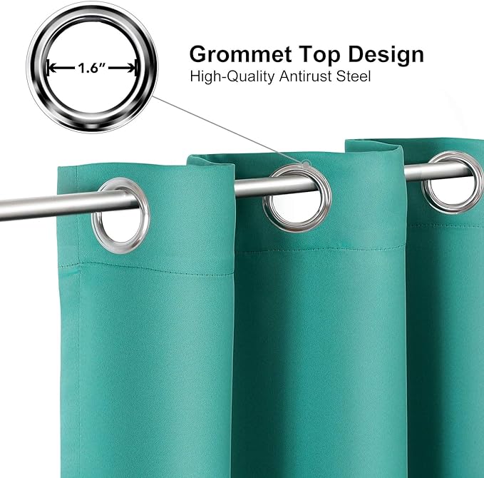 ChrisDowa Room Darkening Curtains 102 Inches Long 2 Panels Set for Living Room, Grommet Thermal Insulated Blackout Curtains for Bedroom (Teal, 52 x 102 Inch)