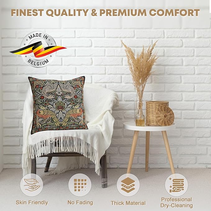 Charlotte Home Furnishings Throw Pillow Covers 16x16 in, Blue Peacock Decorative Couch Pillow Cover, Boho Decor European Tapestry Cushion Cases, Living Room Cozy Home Decor, Jacquard Woven Soft Cotton