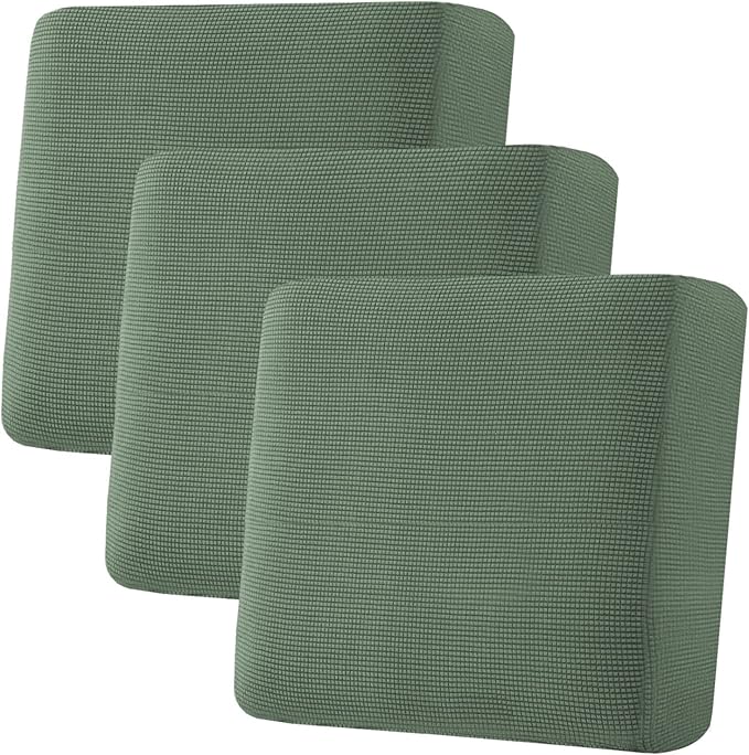 H.VERSAILTEX Super Stretch Individual Seat Cushion Covers - Sofa & Couch Cushion Slipcover Sets - Thick Jacquard Textured Twill Fabric (3 Piece XL Sofa Cushion Covers, Loden Frost)
