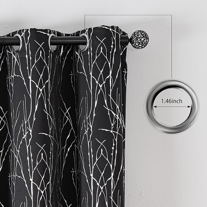 Grommets Blackout Long Window Curtains Black Silver-52W*108L 2PCS Drapes for Bedroom