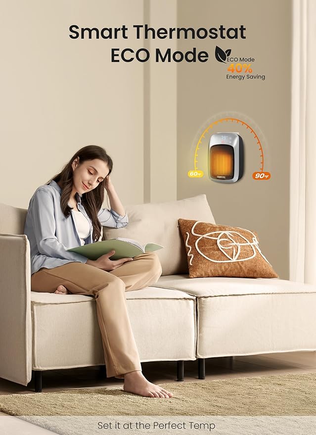 GiveBest 800W Plug-in Wall Space Heater With Remote, Small Outlet Heater With Adjustable Thermostat, 12H Timer, LED Display for RV, Home Office, Bathroom Indoor Use