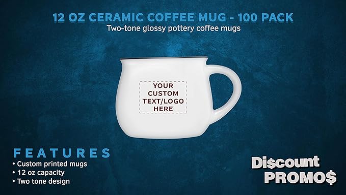 Custom Glazed Campfire Coffee Mugs 12 oz. Set of 100, Personalized Bulk Pack - Perfect for Coffee, Tea, Espresso, Hot Cocoa, Other Beverages - White